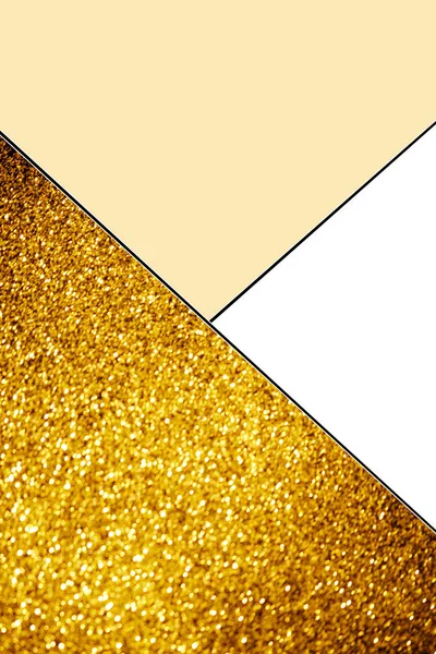 Fond géométrique aux paillettes dorées, blanc et jaune clair — Photo de stock