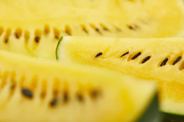 Close up view of ripe yellow tasty watermelon with seeds — Stock Photo