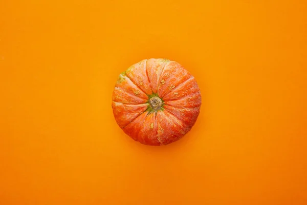 Vista superior da abóbora no fundo laranja, conceito de Halloween — Fotografia de Stock