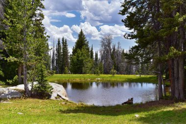 Rüzgar nehri aralığı, Rocky Dağları, Wyoming, hiking backpacking üzerinden Gösterim Titcomb Havzası için Elkhart Park Trailhead gitmekten geçmiş Hobbs, Seneca, ada, üst ve alt Jean göller gibi fotoğrafçılar işaret iz.