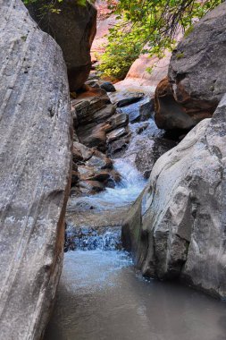 Kanarraville Falls, falls, dere, nehir, kumtaşı cliff oluşumları şelale Kanarra dere Kanyon Zion National Park, Utah, ABD tarafından hiking trail boyunca manzaraları.