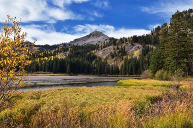 Silver Lake yalnızlık ve Brighton Ski resort büyük Cottonwood kanyonda tarafından. Panoramik yürüyüş ve çevredeki dağların boardwalk yollar, parlak sonbahar sonbahar renkleri aspen ve çam ağaçları. Rocky Dağları, Wasatch açık, 