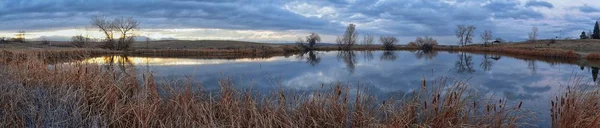 Види Ставок Джоша Пішохідна Доріжка Відображають Захід Сонця Колорадо Broomfield — стокове фото