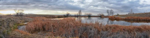 Views Josh Pond Walking Path Reflecting Sunset Broomfield Colorado Surrounded — Stock Photo, Image