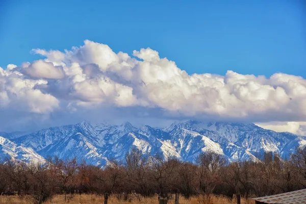 Téli Panoramic View Capped Wasatch Első Sziklás Hegység Nagy Salt — Stock Fotó