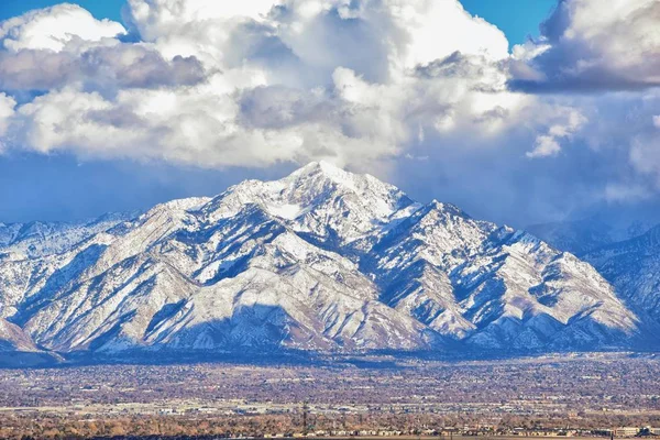 Winter Panoramisch Uitzicht Sneeuw Bedekte Wasatch Front Rocky Mountains Great — Stockfoto