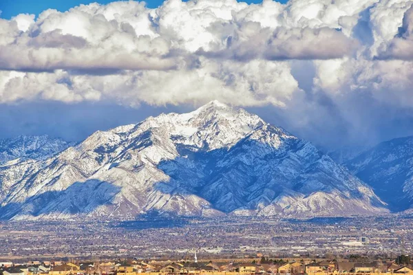 Winter Panoramisch Uitzicht Sneeuw Bedekte Wasatch Front Rocky Mountains Great — Stockfoto