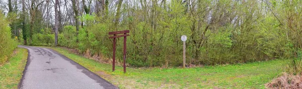 Trail Waarschuwingssignalen Langs Shelby Bodems Greenway Natuurlijke Gebied Cumberland Rivier — Stockfoto