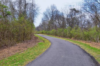 Doğa ve yolları Shelby Bottoms Greenway ve doğal alan Cumberland nehri cephe parkurları, ovalık ahşap ormanlar, açık alanlar, sulak alanları ve akarsu, Nashville, Tennessee boyunca views. Amerika Birleşik Devletleri.
