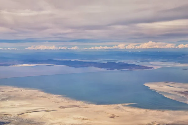 Vista Aérea Desde Avión Del Gran Lago Salado Cordillera Las — Foto de Stock