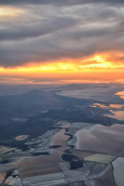 Great Salt Lake Sunset Widok Lotniczy Samolotu Wasatch Rocky Mountain — Zdjęcie stockowe
