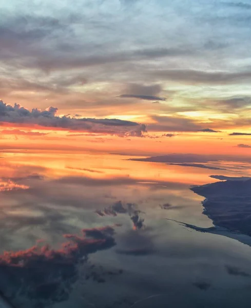 Great Salt Lake Sunset Vista Aérea Desde Avión Wasatch Rocky — Foto de Stock