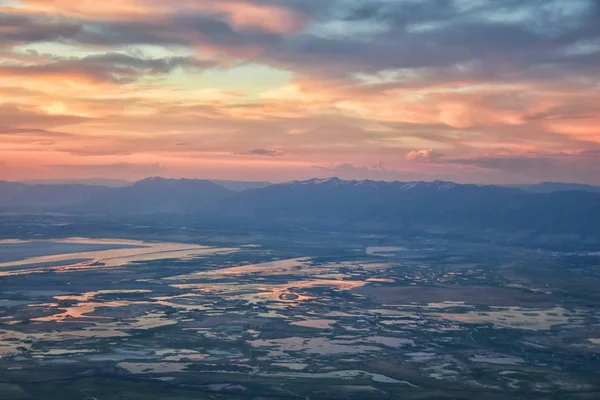 Great Salt Lake Sunset Vista Aérea Desde Avión Wasatch Rocky —  Fotos de Stock