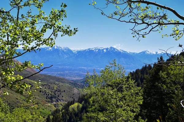 Rocky Mountain Wasatch Front Peaks Panorama Landscape View Butterfield Canyon — Stock Photo, Image