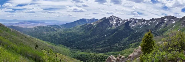 Rocky Mountain Wasatch Front Toppar Panorama Utsikt Över Landskapet Från — Stockfoto