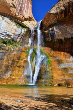 Güney Utah 'ta Boulder ve Escalante arasındaki Grand Staircase Escalante Ulusal Anıtı' ndan Lower Calf Creek Şelalesi renkli görüntüler. Birleşik Devletler.