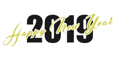 2019 yazılı harflerle siyah bir zemin üzerine altın Noel yıldızlarla ver. Mutlu yeni yıl kartı tasarım. Vektör çizim Eps.