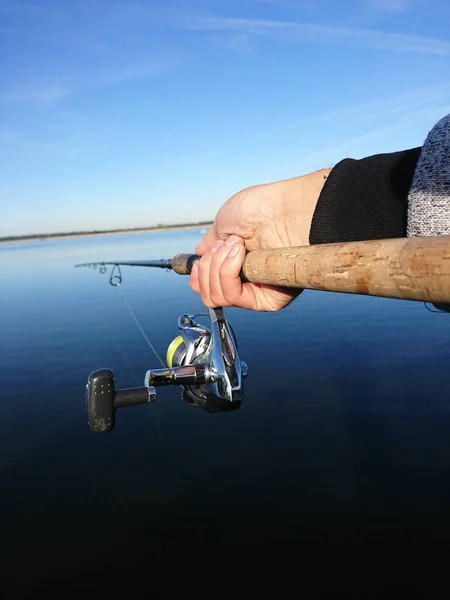 Pêcheur Amateur Pêche Automne Dans Lac — Photo