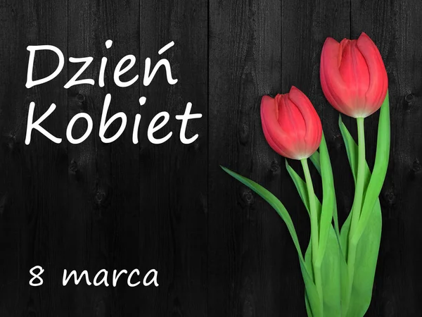Frauentagskarte Mit Dem Polnischen Wort Tag Der Frauen Blume Tulpe — Stockfoto