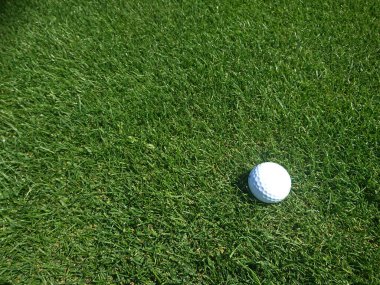 Güzel bir yaz gününde çimenli bir golf sahasında golf topu.