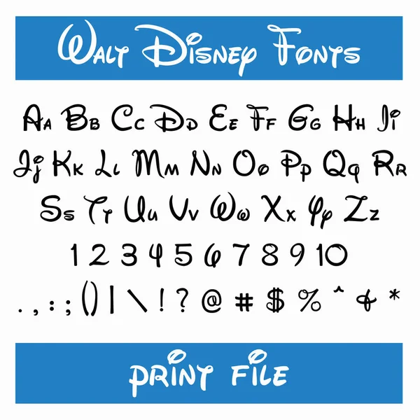 Walt Disney Teckensnitt Disney Alfabet Kalligrafi Teckensnitt — Stock vektor