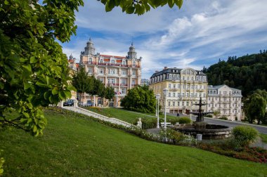 Goethe square and spa public park - center of Marianske Lazne (Marienbad) - great famous Bohemian spa town in the west part of the Czech Republic (region Karlovy Vary) clipart