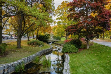 Merkezi spa parkında sonbahar - Marianske Lazne (Marienbad) - Çek Cumhuriyeti 'nin batısındaki ünlü Bohemya spa kasabası (Karlovy Vary bölgesi))