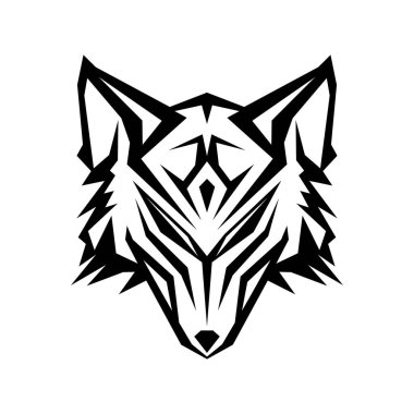 Beyaz arka planda siyah renk ile soyut kafa kurt simgesi