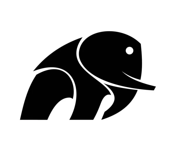 Düz stil ve renk siyah Soyut sevimli fil — Stok Vektör