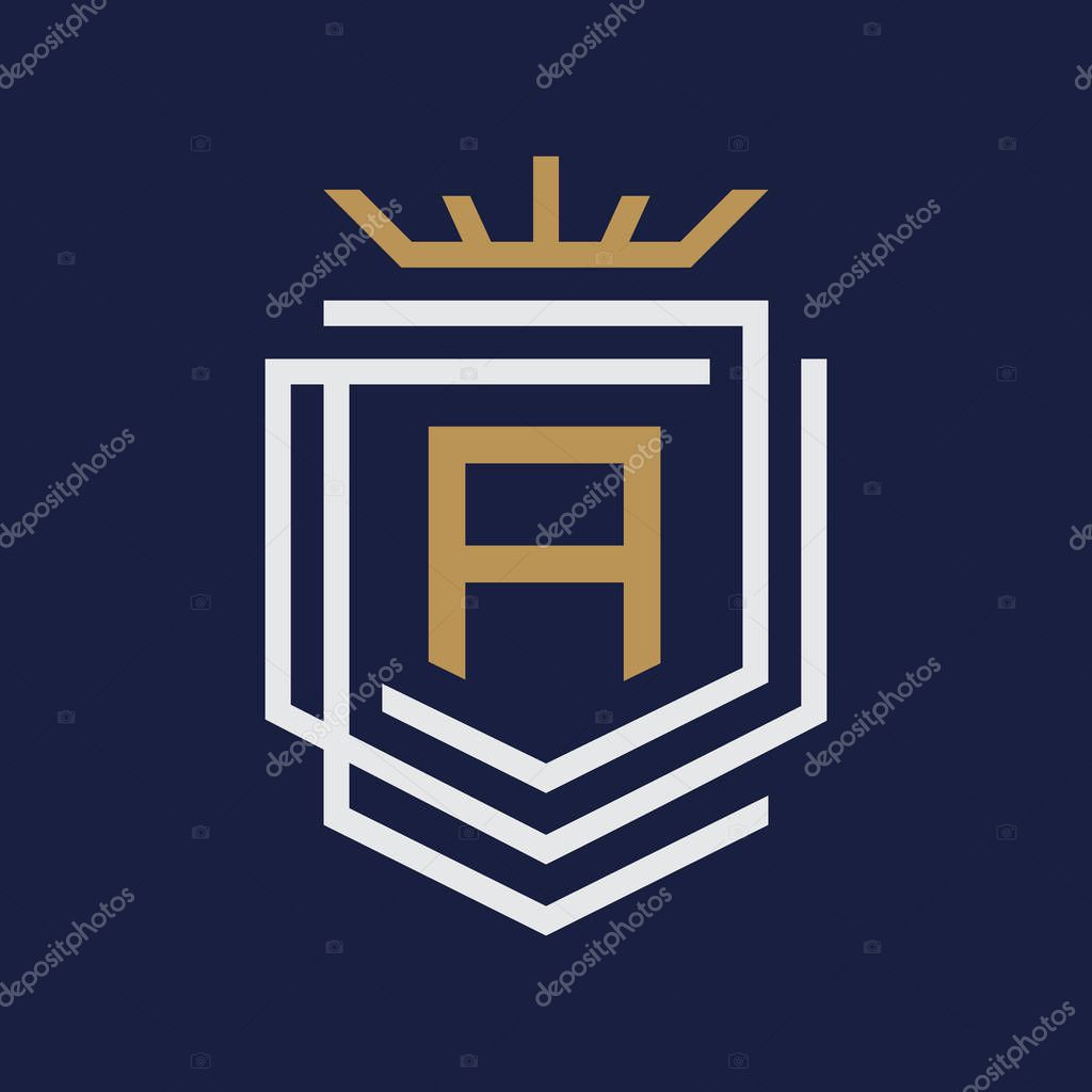Simple and elegance A letter symbol inside abstract shield with crown. Simple emblem letter for your best business symbol. Vector illustration EPS.8 EPS.10