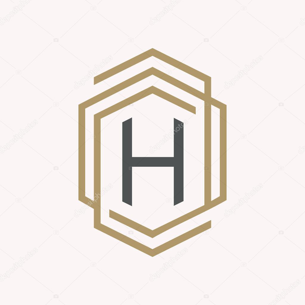 Simple and elegance letter H symbol inside abstract hexagon on t