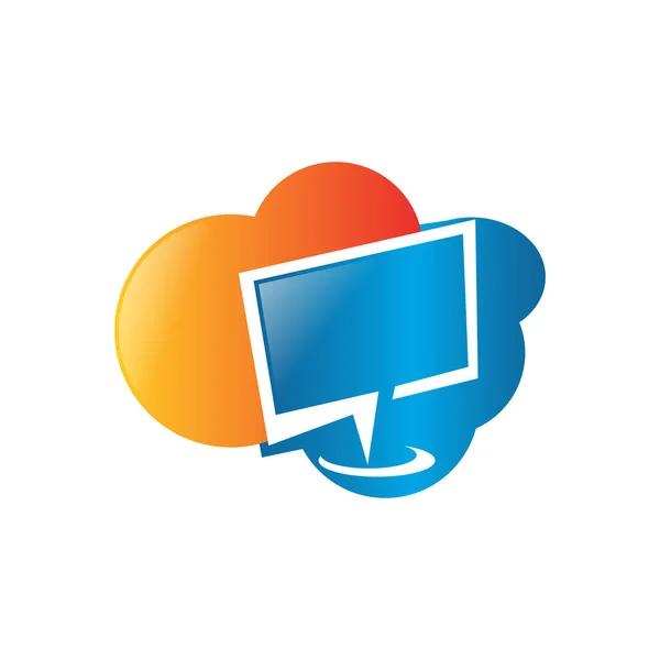 Diseño del logotipo de Cloud Computing. Almacenamiento en la nube con monitor de ordenador — Vector de stock