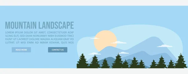 Gebirgslandschaft Web Banner Vorlage Design Flaches Design Stil Gebirgslandschaft Web — Stockvektor