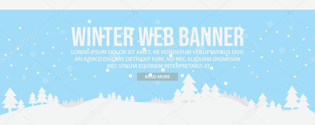 Winter landscape web banner template design. Flat design style winter landscape web banner vector illustration design