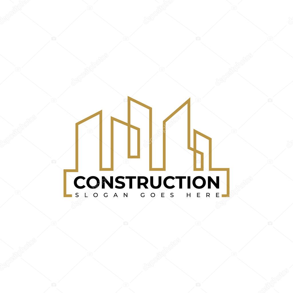 A geometric construction logo with abstract building shapes in modern style. Suitable for contractors, architects, and property developers who want a sleek professional look.