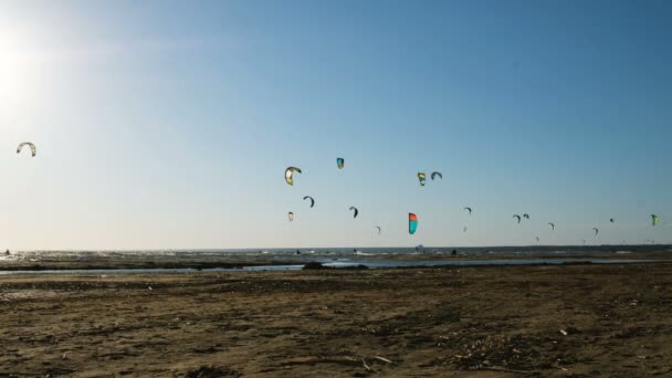 Kitesurf en verano en el mar, recreación acuática extrema — Vídeos de Stock