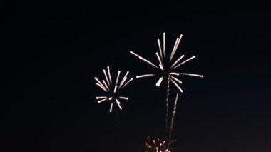 Şehrin gün tatil, üzerinde havai fişek selam gece gökyüzü üzerinde büyük patlamaları. Odak dışında