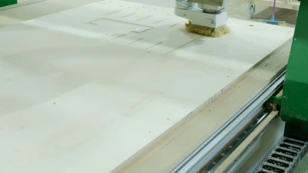 Modern träbearbetning cnc maskin mills plywoodskiva, tillverkning av trämöbler — Stockvideo