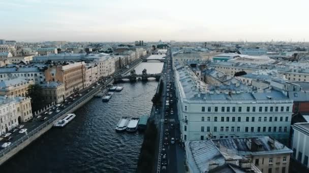 Long Fontanka embankments with historical buildings aerial — Stock Video