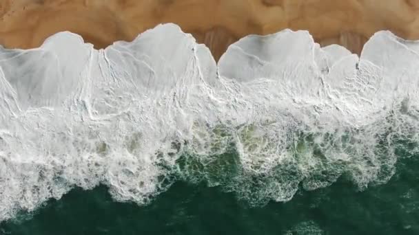 Panorámás kilátás gördülő óceán surf amely homokos strand — Stock videók