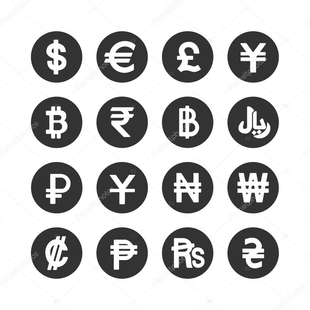 Vector image of set of currency icons.