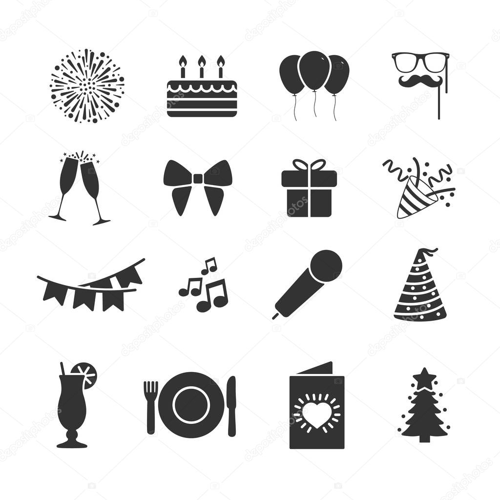 Vector image of set of party icons.