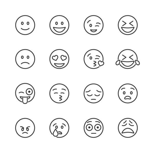 Immagine Vettoriale Insieme Emoticon Icone Linea — Vettoriale Stock