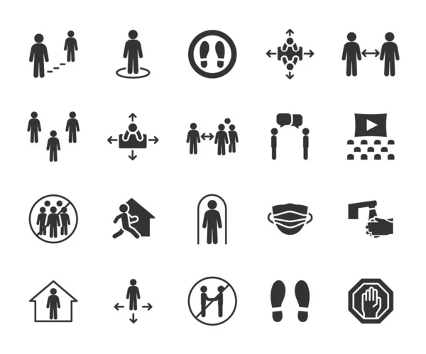 Ensemble Vectoriel Icônes Plates Distance Sociale Contient Des Icônes Distance — Image vectorielle