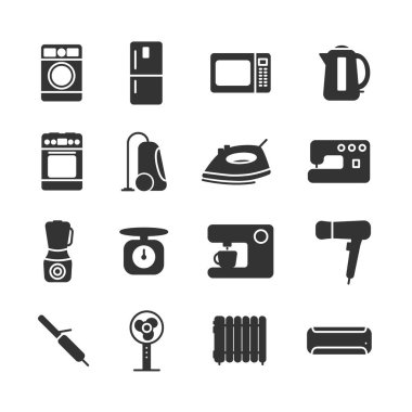 Vector image of set of household appliances icons. clipart