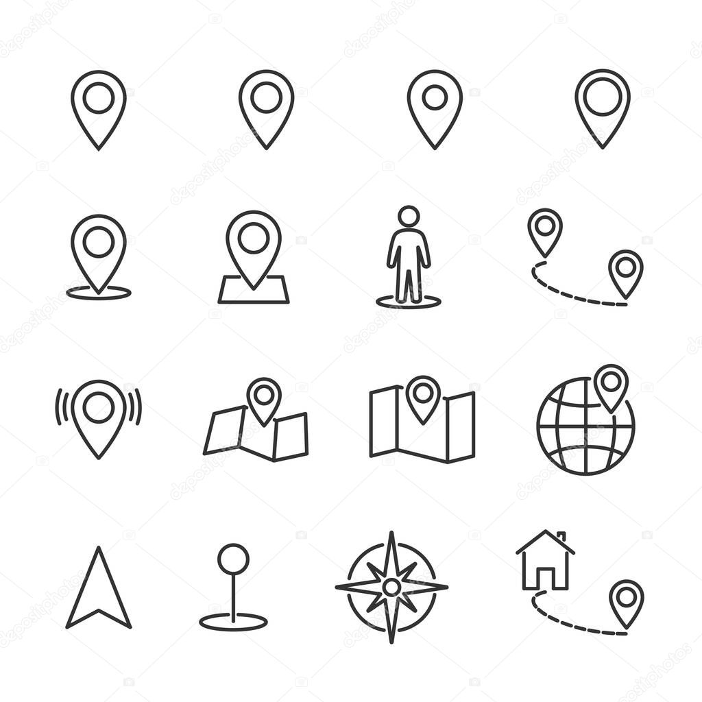 Vector image set of location line icons.