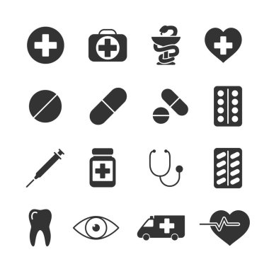 Tıbbi simgelerin vektör resim kümesi.