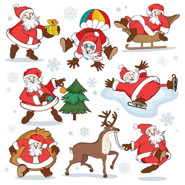 Conjunto Desenhos Animados Ilustrações Papai Noel Para Natal — Vetor de Stock
