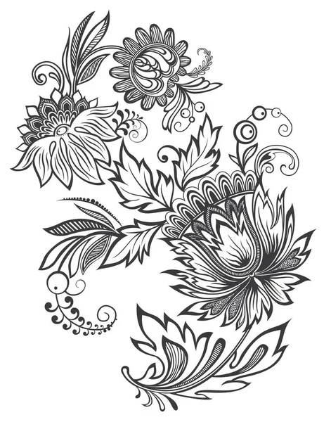 Векторні Ілюстрації Чорно Білий Квітковий Орнамент Векторна Графіка