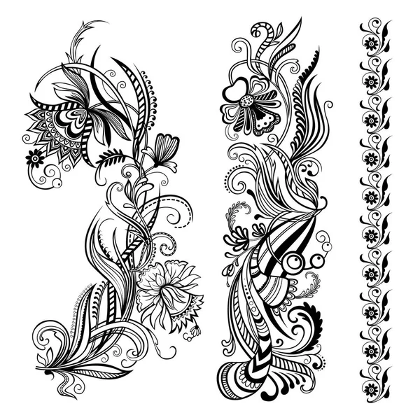 Çiçek Kaligrafi Elemanları Sayfa Süsleme Tasarım Için Çiçek Süs Vektör Stok Illüstrasyon